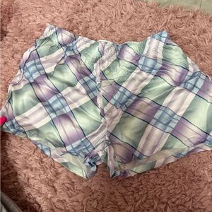 Women's Plaid Satin Sleep Shorts - Pastel Blue & Lilac
